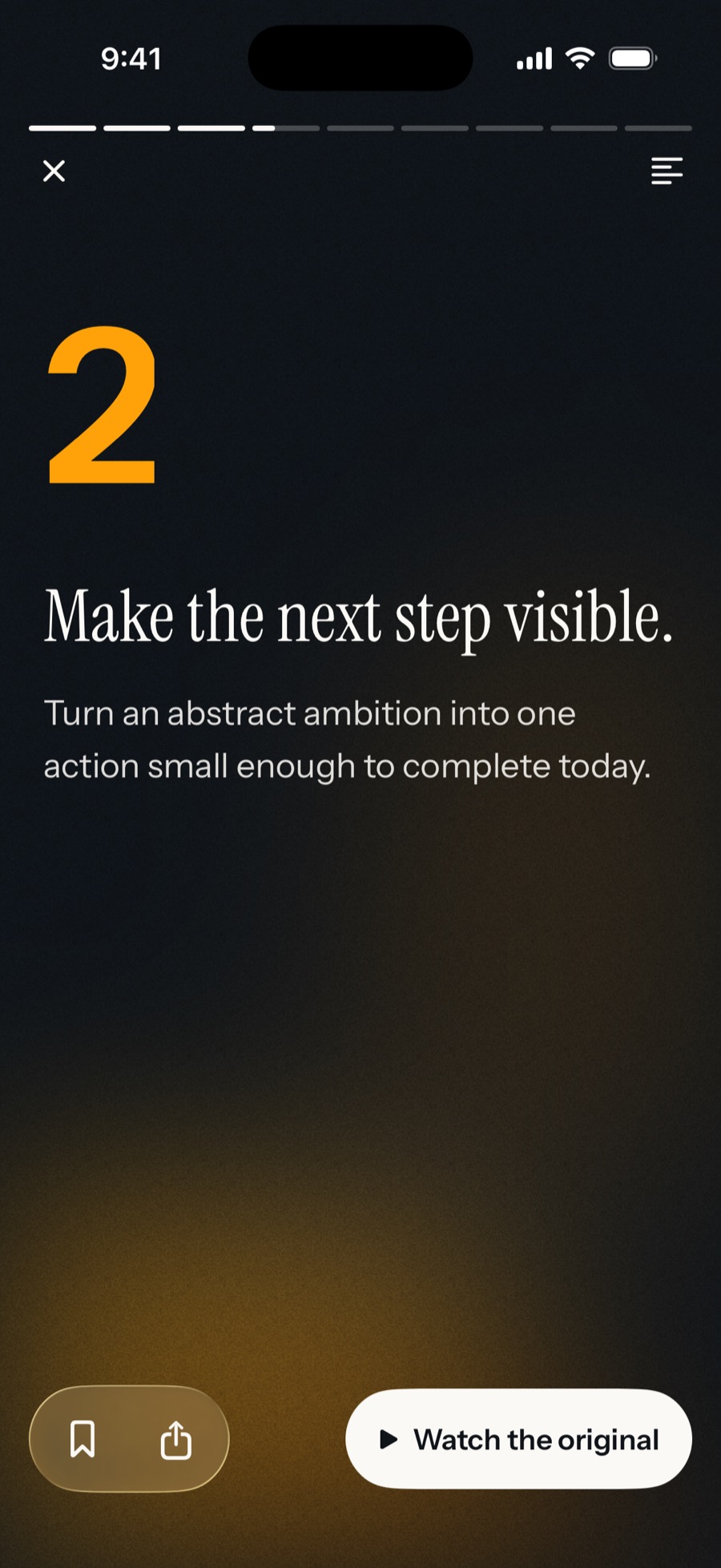 The reader showing key idea 2, “Make the next step visible”, with a button to watch the original.